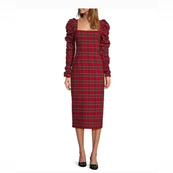 Antonio Melani Elena Plaid Puff Sleeve Midi Dress Women